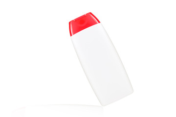 White plastic bottle with red cover isolated on white background