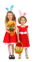 Beauty girls with bunny ears  and Easter eggs