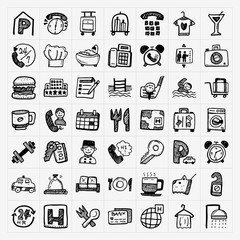 doodle hotel icons set - 62880640