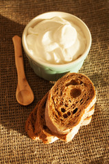 Morning photo of homemade cream and bread