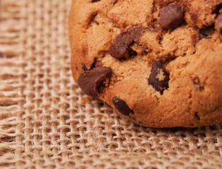 A closeup shot of a chocolate chip cookie