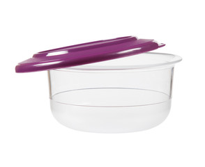 Plastic container for food with lid ajar