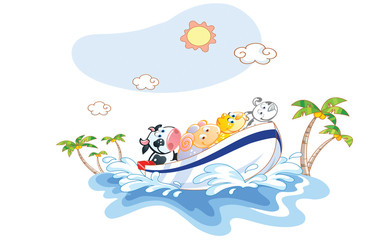 funny animal cartoon was a boat ride on the beach
