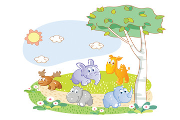 young animals playing in the garden