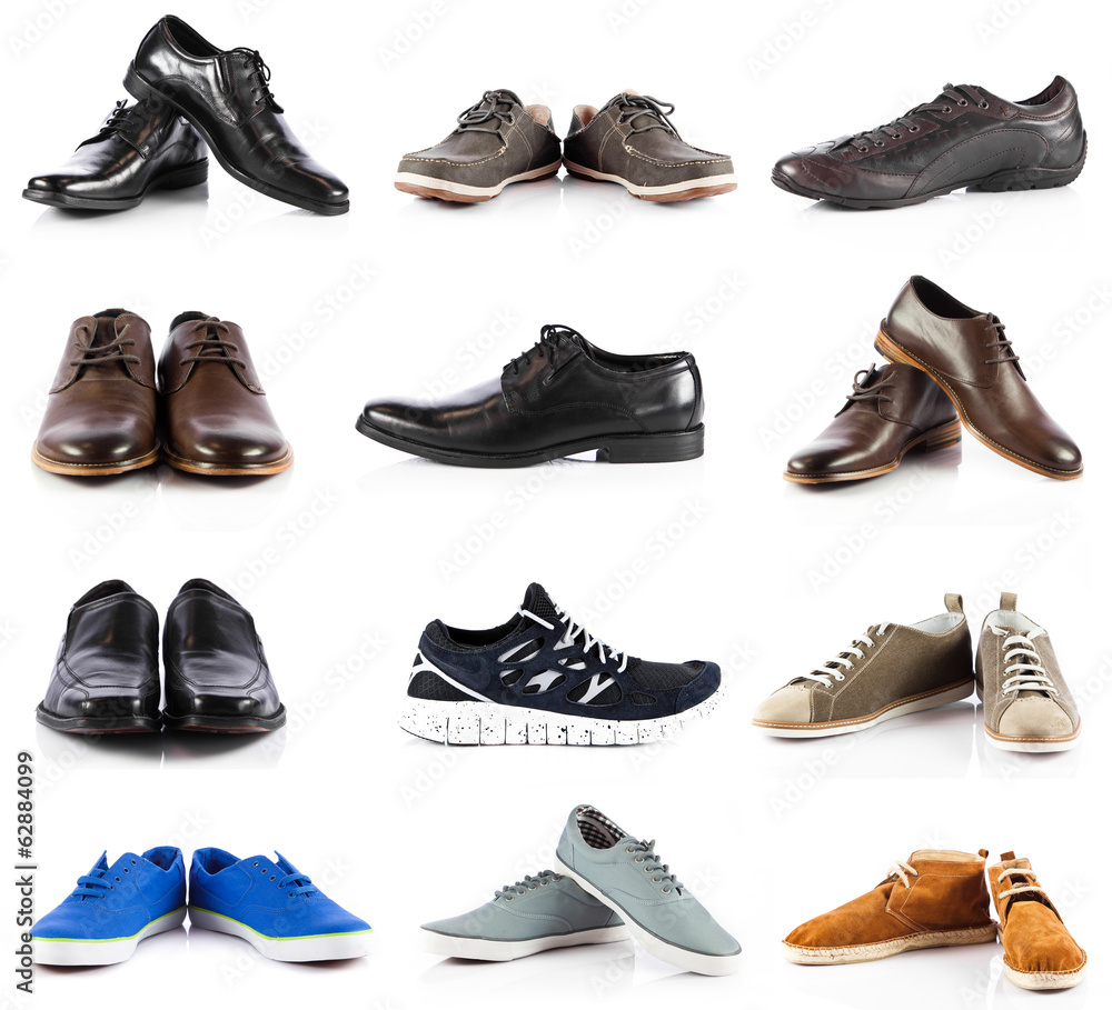 Wall mural male shoes collection. men shoes over white background