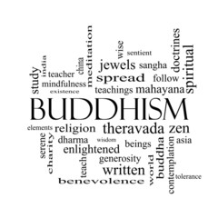Fototapeta premium Buddhism Word Cloud Concept in black and white