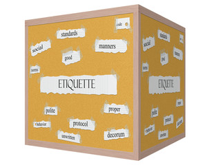 Etiquette 3D cube Corkboard Word Concept