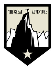 Mountain adventure label or sign, vector