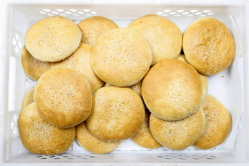 Box of fresh round buns