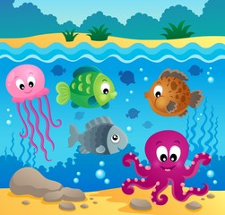 Fototapeta na wymiar Underwater ocean fauna theme 1