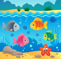 Fototapeta na wymiar Underwater ocean fauna theme 2
