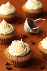 Tiramisu Cupcakes on a wooden background