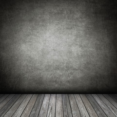 room interior vintage with white brick wall and wood floor backg