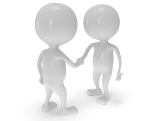 3d two white people shake hands.