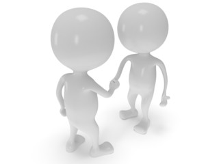 3d two white people shake hands.