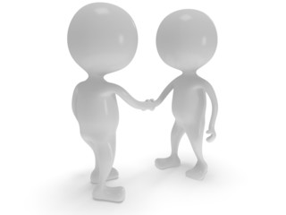 3d two white people shake hands.