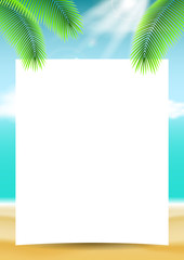 Fototapeta na wymiar Summer Vector Background with Paper under Palm tree Leaves