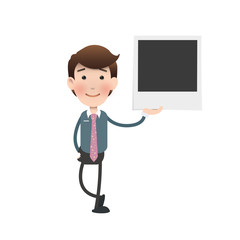 Businessman holding a photo over white background. Vector design