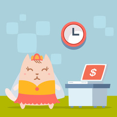 Character bride in a wedding dress with veil colorful flat