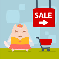 Character bride in a wedding dress with veil colorful flat