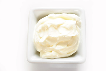 Sour Cream in a White Square Bowl