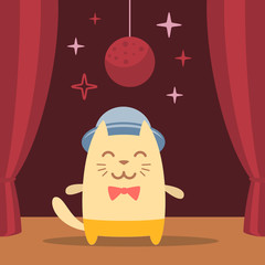 Character musician in costume, hat and bow tie  colorful flat