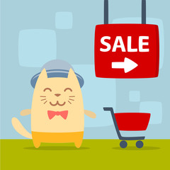 Character musician in costume, hat and bow tie  colorful flat