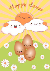 Easter Eggs sitting amongst daisies in the Sunshine