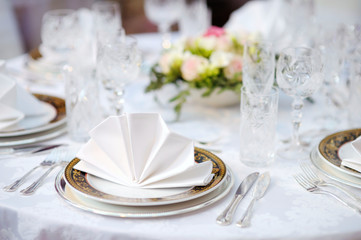 Table set for an event party or wedding reception