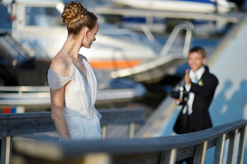 Bride posing for her groom