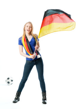 Blondes M&auml;dchen mit Deutschlandflagge