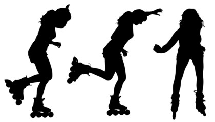 Vector silhouette of a woman on roller skates.