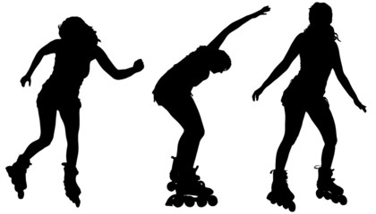 Vector silhouette of a woman on roller skates.