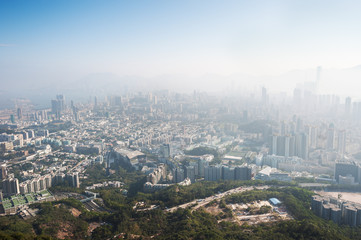 Obraz premium Polluted Hong Kong cityscape seen from Beacon Hill, Kowloon