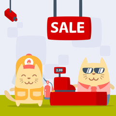 Character firefighter in coveralls and helmet colorful flat