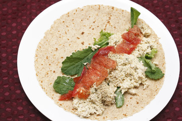 Salmon Salad Spread on Soft Wrap