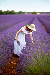 Beautiful woman in field of lavender.  Provence, France.