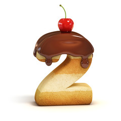 cake 3d font number 2