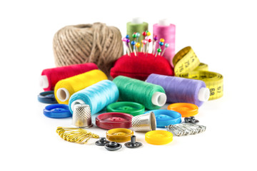 Tools for sewing: measurement, button, thimble, pins