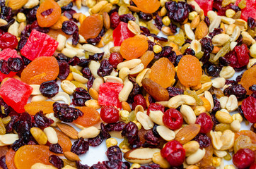 Different dried fruits background
