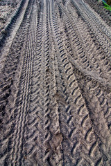 print of tractor tires in mud