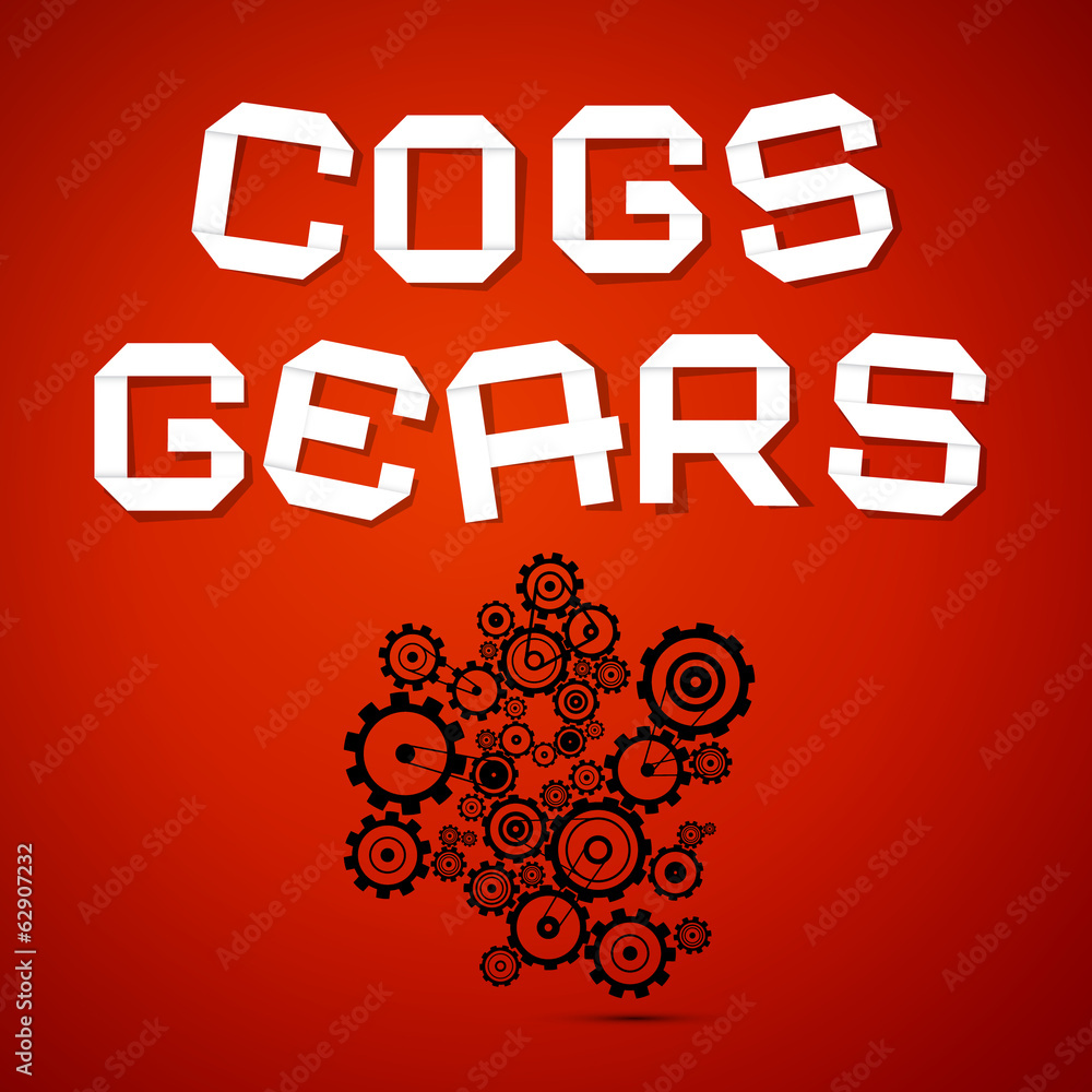 Wall mural abstract vector cogs - gears on red background