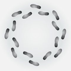 Conceptual step by step footprint with cycle trail on gray backg