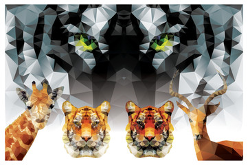 Geometric polygon animals, tiger, giraffe, antelope