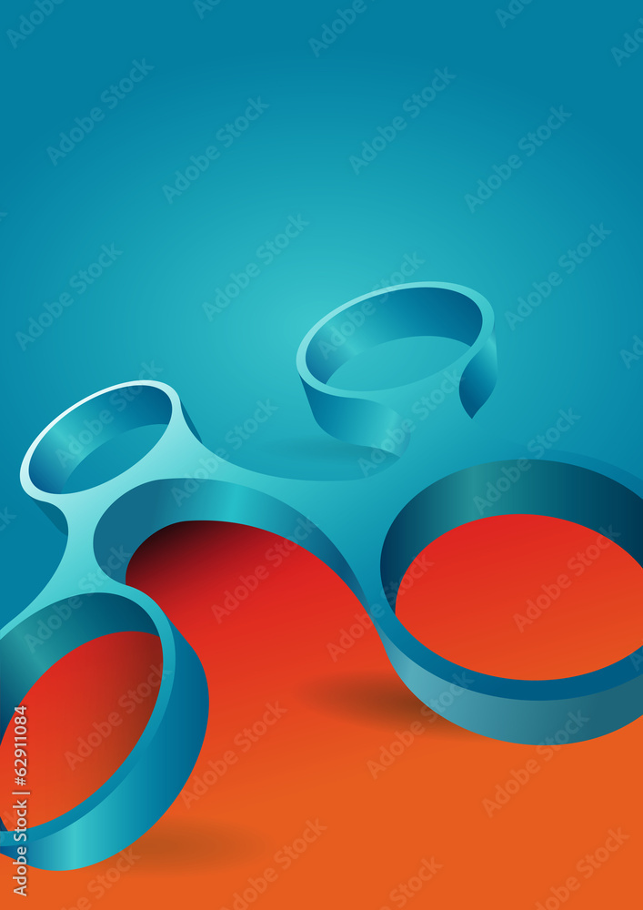 Poster abstract orange and blue background with modern 3d shape