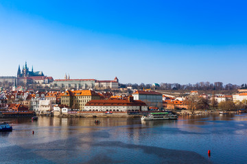 Fototapeta na wymiar View of the Cathedral of St. Vitus, the Vltava River, Prague, Cz