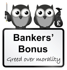 Monochrome banker bonuses with UK currency