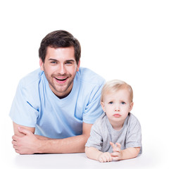 Portrait of cheerful father with baby.