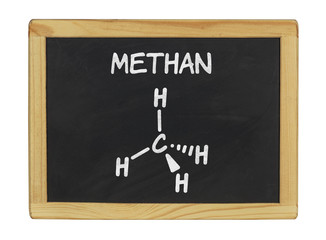 chemische Strukturformel von Methan auf einer Schiefertafel
