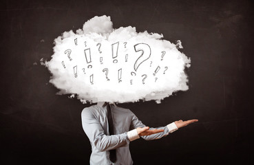 Business man cloud head with question and exclamation marks
